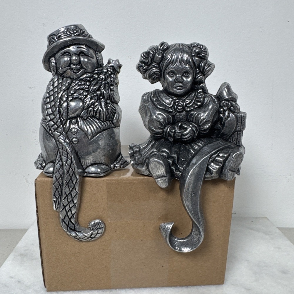 Cast Iron Christmas Stocking Holders  Girl And Snowman